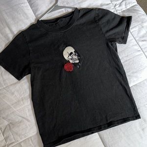 Brandy Melville John Galt Skull & Rose Black T Shirt, One Size